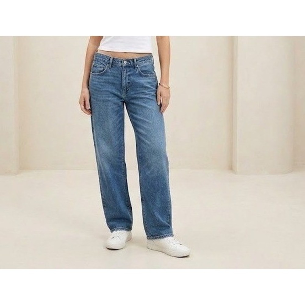 American Eagle Low-Rise Baggy Jeans Womens 12 Long Blue Wide Leg Y2K Retro Denim - Picture 1 of 14